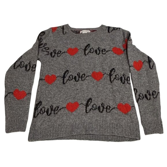 Cucakes & Cashmere Sweaters - Cupcakes & Cashmere Gray Sweater Red Hearts & Love Script Pattern XS Acrylic Ble